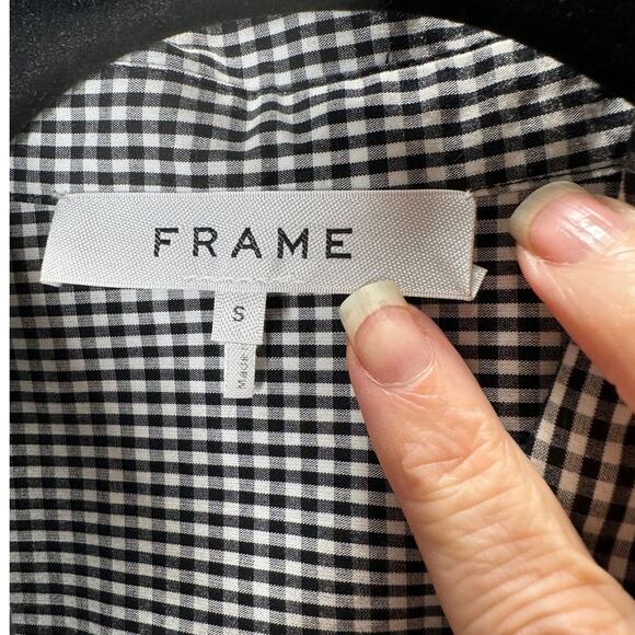 Frame Black & White Gingham Sleeveless Shoulder Pad Button Collared Shirtdress S - Picture 9 of 16